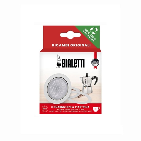 Bialetti Moka Silicon Gasket And Filter Plate (6 cups)