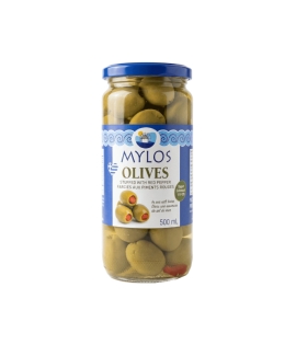 Mylos Green Olives with Red Peppers