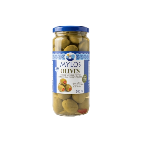 Mylos Green Olives with Red Peppers