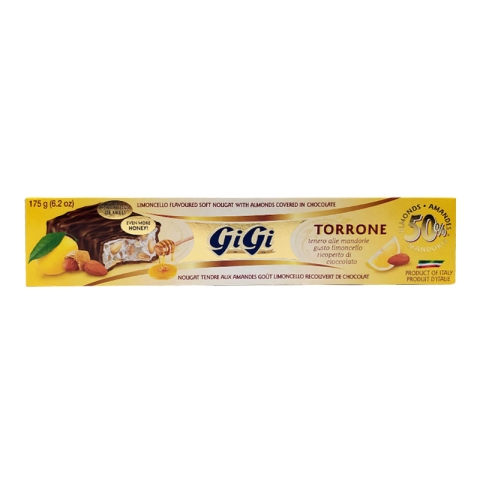 Torrone GiGi Limoncello Flavored Soft Nougat With Almonds Covered in Chocolate