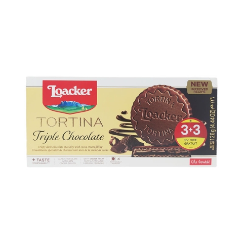 Loacker Tortina Triple Chocolate Cookies 3+3 Loacker Tortina Triple Chocolate Cookies 3+3