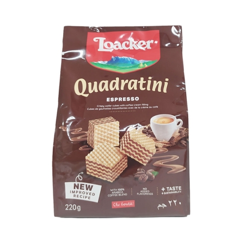 Loacker Quadratini ESPRESSO with Coffee Cream Bite Size Wafer Cookies