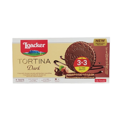 Loacker Tortina Dark Chocolate Hazelnut Cookies 3+3