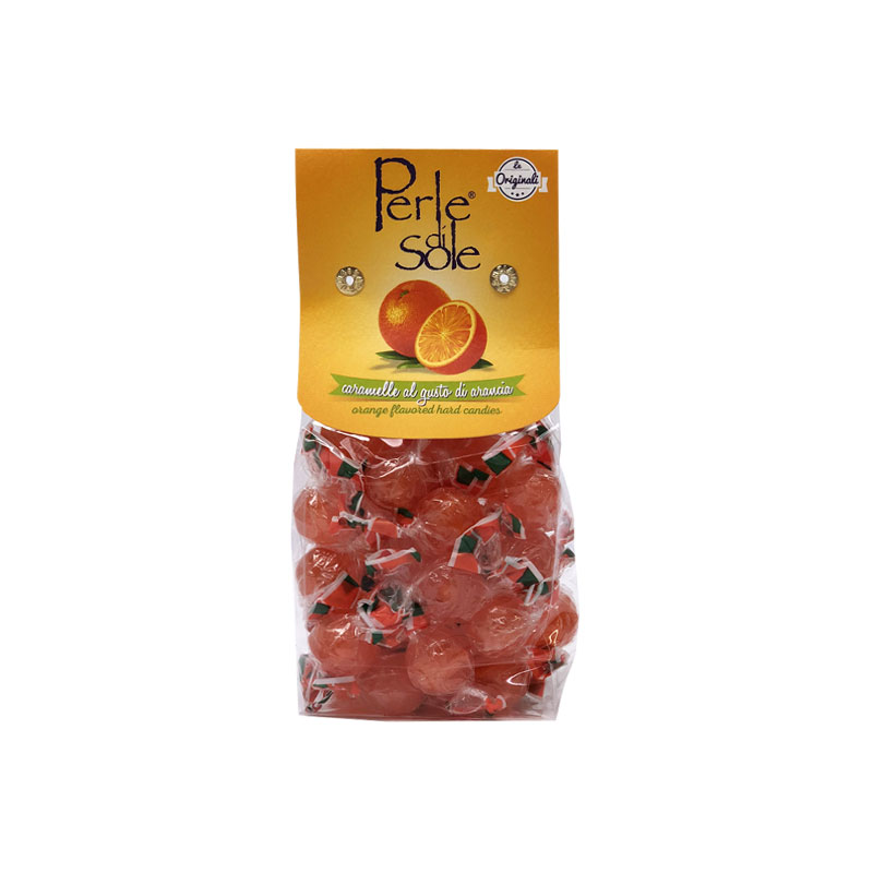 Perle Di Sole Orange Flavored Hard Candies Filled With Sour Powder 10 oz.  Italy